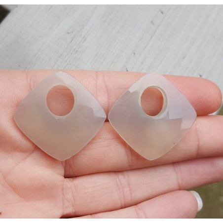 Creool hanger set vierkante grijze Chalcedoon