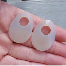 Creool hanger set met ovale grijze Chalcedoon