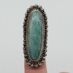 Zilveren ring gezet met grote ovale Amazoniet