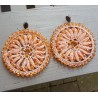 Zilveren oorbellen oranje ronde hanger van zijdedraad en kristallen