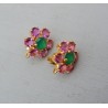 Vergulde oorknoppen met roze Toermalijn quartz en groene Onyx