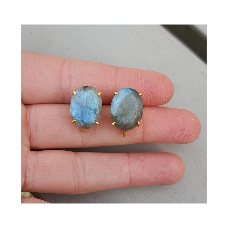 Vergulde oorknoppen gezet met Labradoriet
