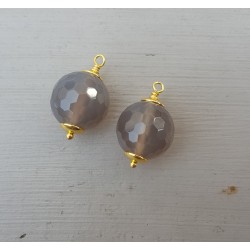 Vergulde losse hanger set met grijze Agaat