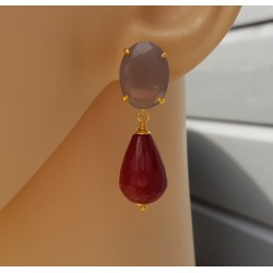 Vergulde losse hanger set met rode Jade