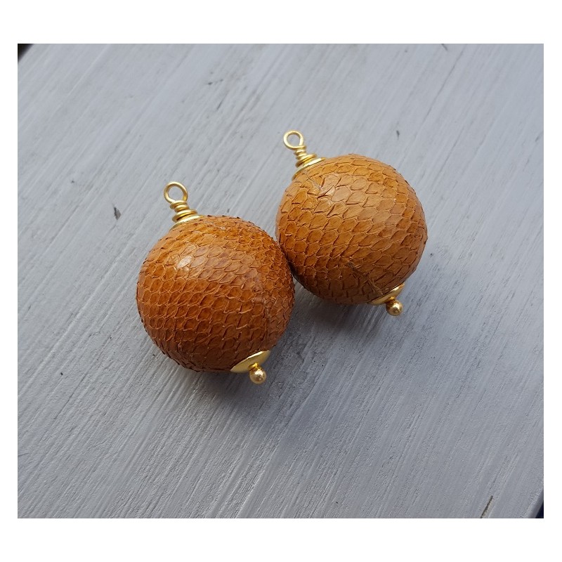 Vergulde hanger set met bol van oranje Slangenleer