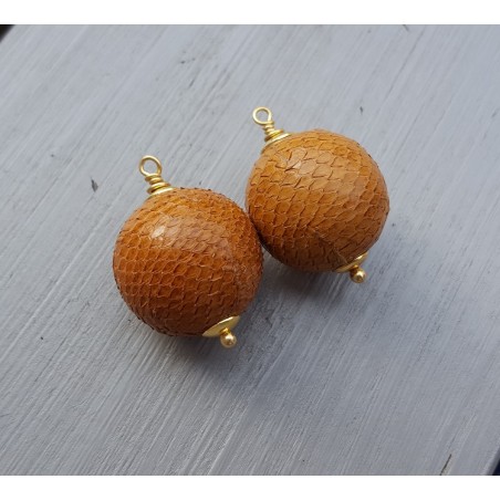 Vergulde hanger set met bol van oranje Slangenleer