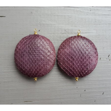 Vergulde losse hanger set met ronde paarse slangenleer hanger
