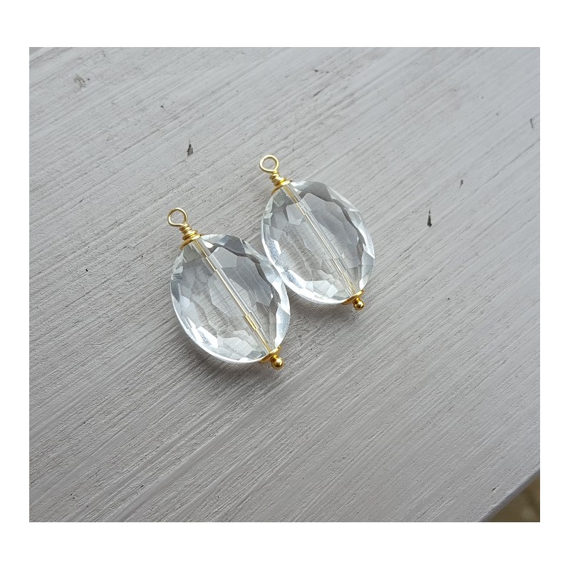 Vergulde losse hanger set met ovale Bergkristal
