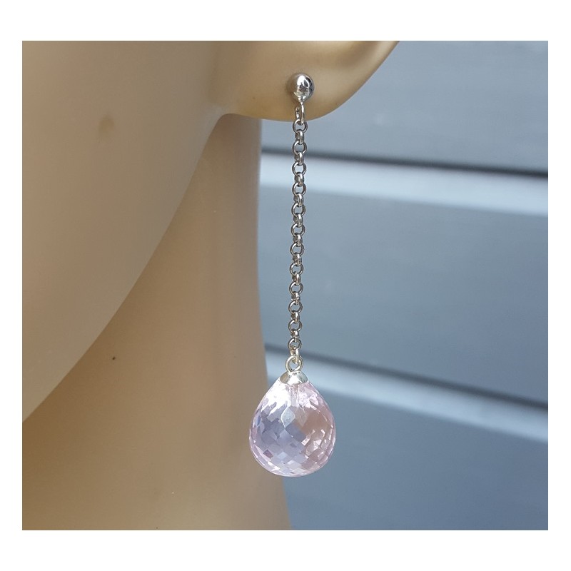 Oorbellen met roze Topaas briolet
