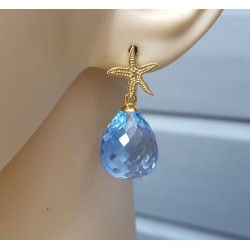 Oorbellen met zeester en blauw Topaas quartz briolet