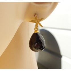 Oorbellen met zeester en zwarte Onyx briolet