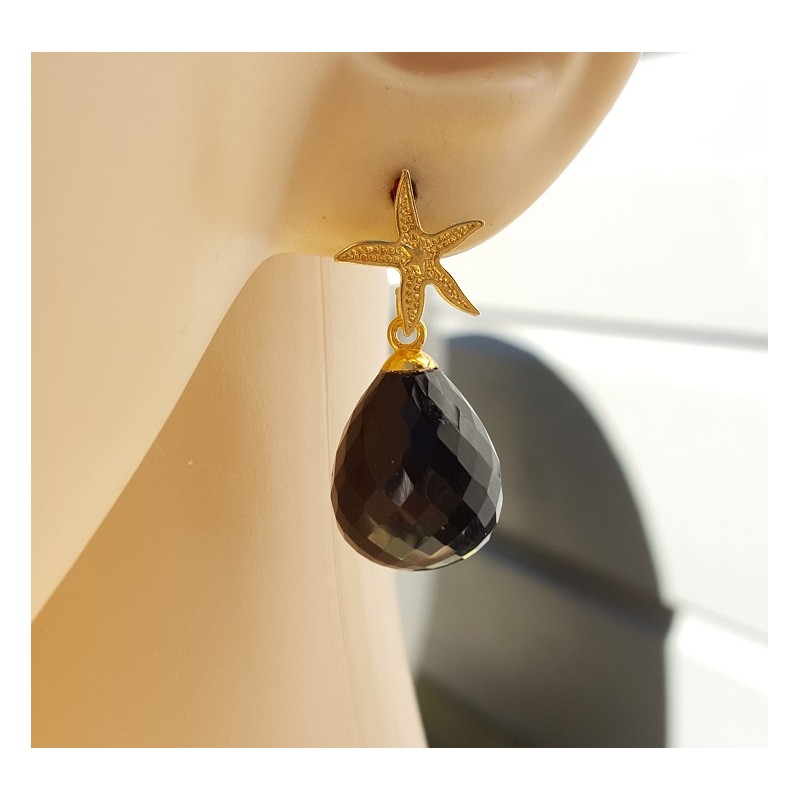 Oorbellen met zeester en zwarte Onyx briolet