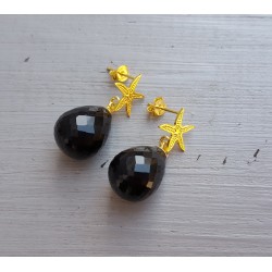 Oorbellen met zeester en zwarte Onyx briolet