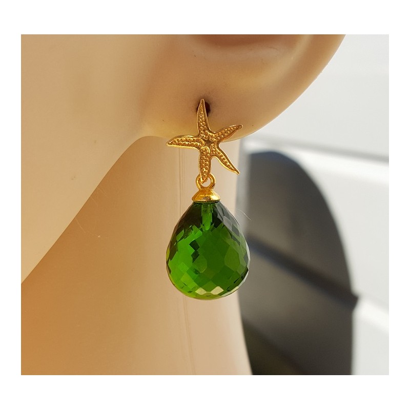 Oorbellen met zeester en Peridot quartz briolet