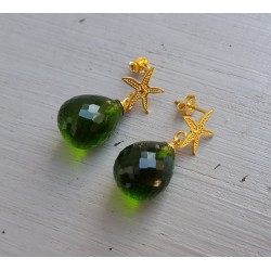 Oorbellen met zeester en Peridot quartz briolet