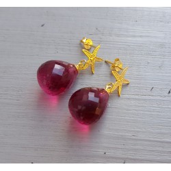 Oorbellen met zeester en roze Toermalijn quartz briolet
