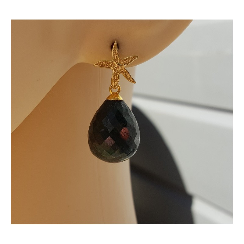 Oorbellen met zeester en Emerald briolet