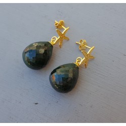 Oorbellen met zeester en Emerald briolet