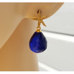 Oorbellen met zeester en Saffier blauwe quartz briolet