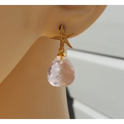 Oorbellen met zeester en roze Topaas briolet