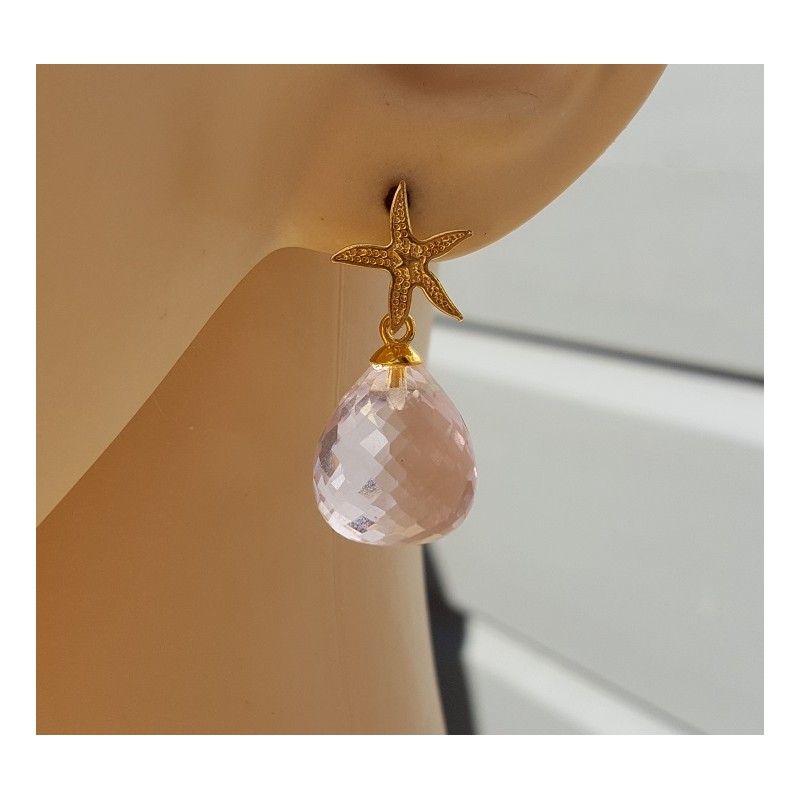 Oorbellen met zeester en roze Topaas briolet