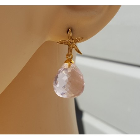 Oorbellen met zeester en roze Topaas briolet