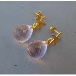 Oorbellen met zeester en roze Topaas briolet