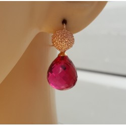 Rosé vergulde oorbellen met roze Toermalijn quartz briolet
