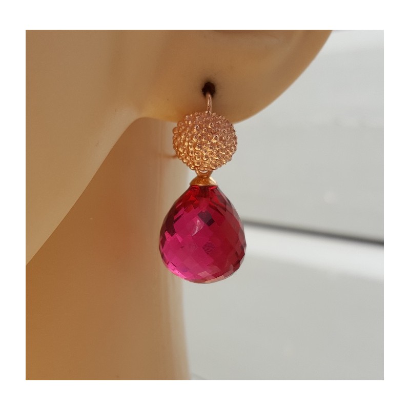 Rosé vergulde oorbellen met roze Toermalijn quartz briolet