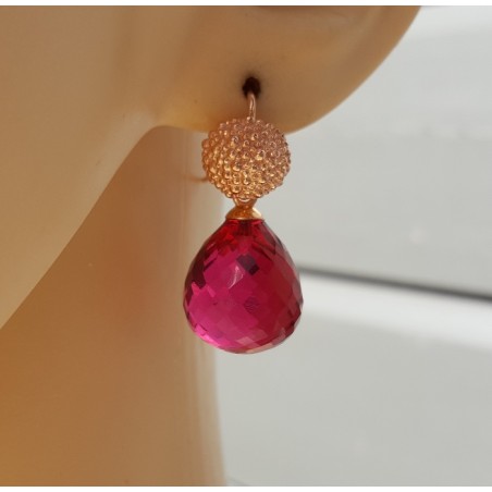 Rosé vergulde oorbellen met roze Toermalijn quartz briolet