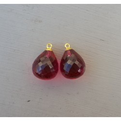 Vergulde losse hanger set met roze Toermalijn quartz briolet