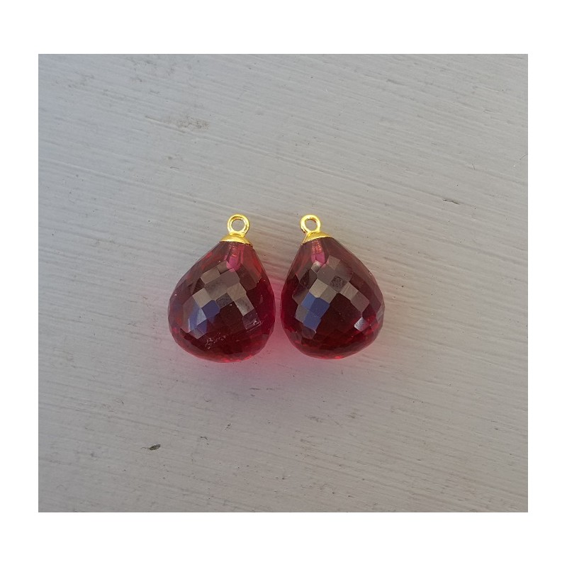 Vergulde losse hanger set met roze Toermalijn quartz briolet