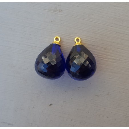 Vergulde losse hanger set met Saffier blauwe quartz briolet
