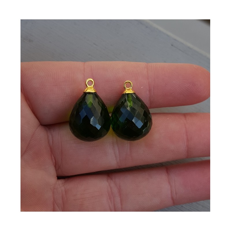 Vergulde losse hanger set met Peridot quartz briolet