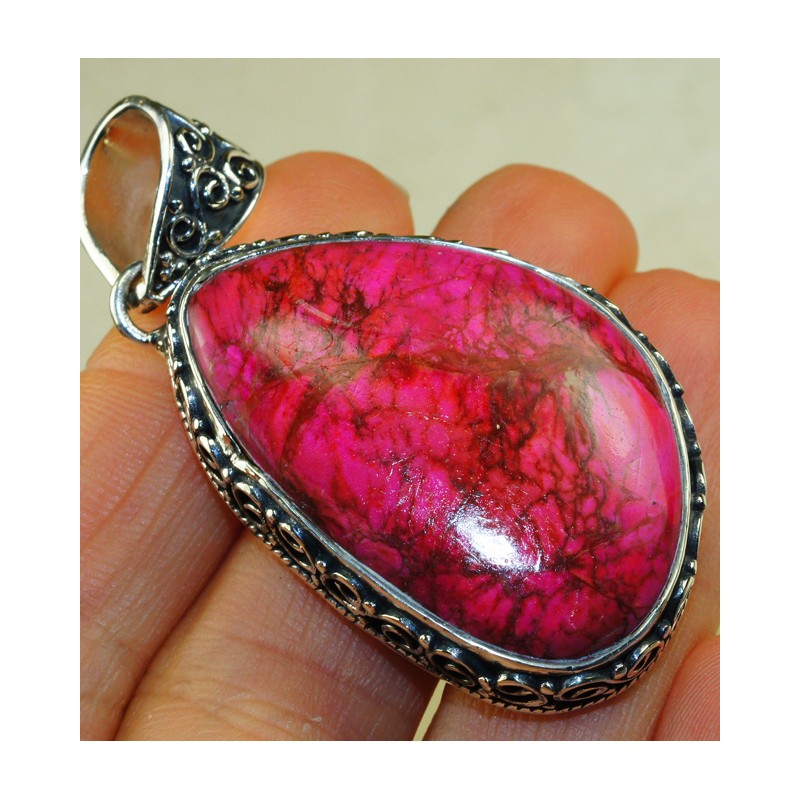 Zilveren edelsteen hanger roze Sediment Jasper vintage