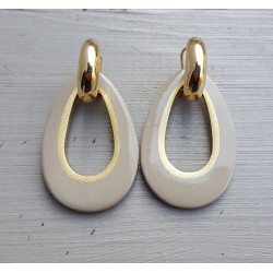 Creolen druppel hanger kaki kleurige Buffelhoorn gouden binnenkant