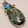 Zilveren edelsteen hanger vintage met Seraphiniet en Peridot