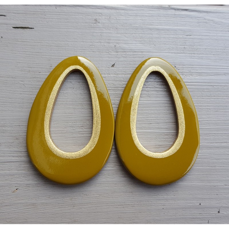 Hanger set met druppel hanger kaki groene Buffelhoorn gouden binnenkant