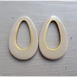 Hanger set met druppel hanger beige Buffelhoorn gouden binnenkant