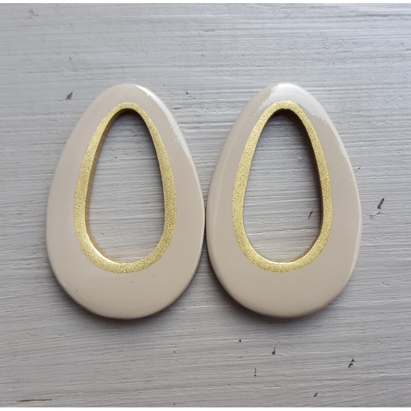 Hanger set met druppel hanger beige Buffelhoorn gouden binnenkant