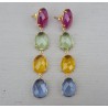 Vergulde oorbellen roze Toermalijn quartz, Citrien, Topaas en groene Amethist quartz