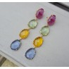 Vergulde oorbellen roze Toermalijn quartz, Citrien, Topaas en groene Amethist quartz
