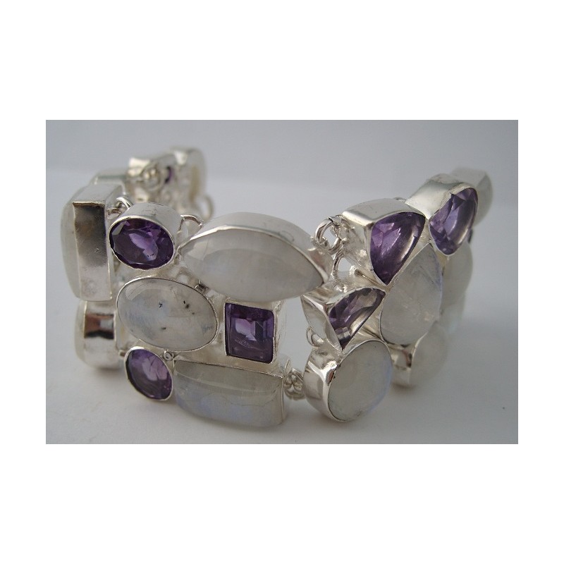 Zilveren edelsteen armband met Amethist en Maansteen
