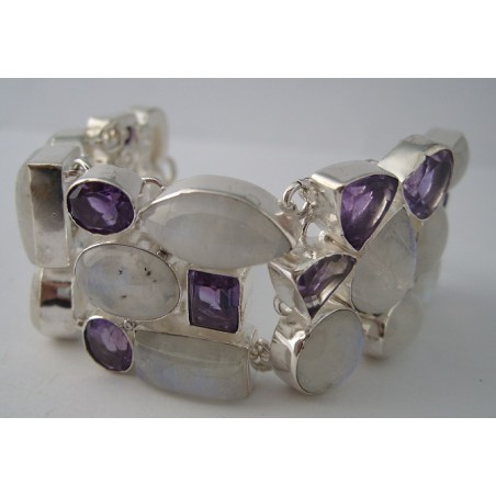 Zilveren edelsteen armband met Amethist en Maansteen
