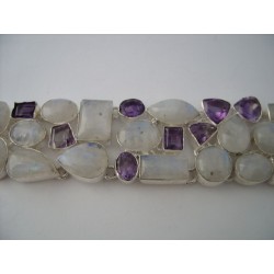 Zilveren edelsteen armband met Amethist en Maansteen