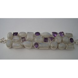 Zilveren edelsteen armband met Amethist en Maansteen