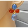 Vergulde oorbellen blauw Chalcedoon, Carneool en blauw Topaas briolet