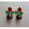 Vergulde oorbellen met Smokey Topaas, groene Onyx en Granaat quartz,