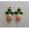 Vergulde oorbellen groene Onyx, Emerald groene quartz en Maansteen