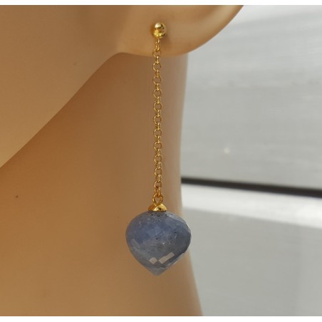 Lange oorbellen met blauwe Aventurijn briolet